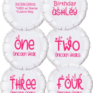 Unicorn Birthday Years, One, Two, Three, Four, Five, Happy Birthday Mylar Balloon
