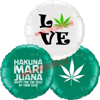 Cannabis Love, Ask me about CDB, Hakuna Marijuana imprint mylar balloon